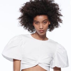 NWT Zara Cream Puff Sleeve Crop Top S